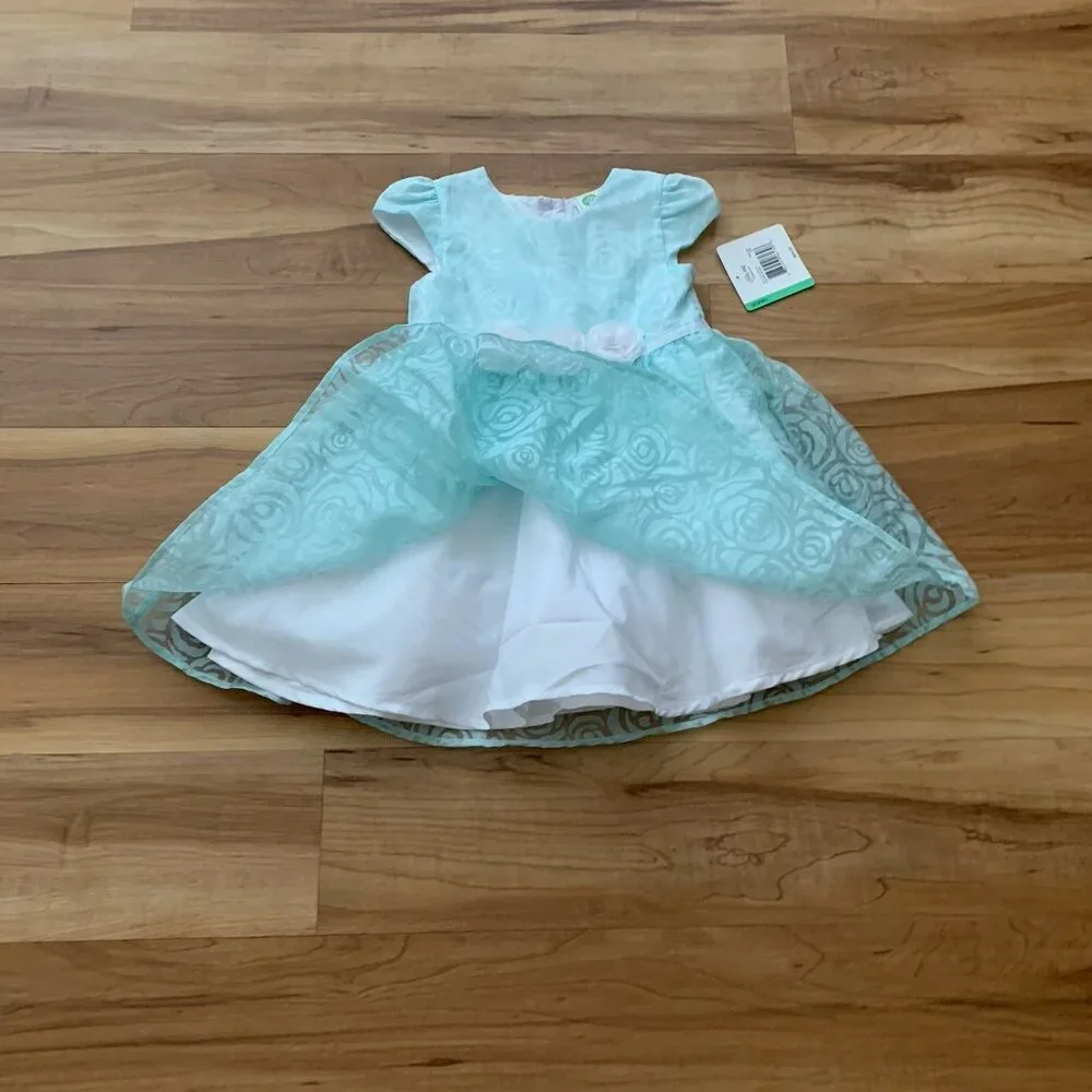 Little Me Baby Girls' Dress Size 18 Months Aqua Floral Dressy Cap Sleeve NWT
